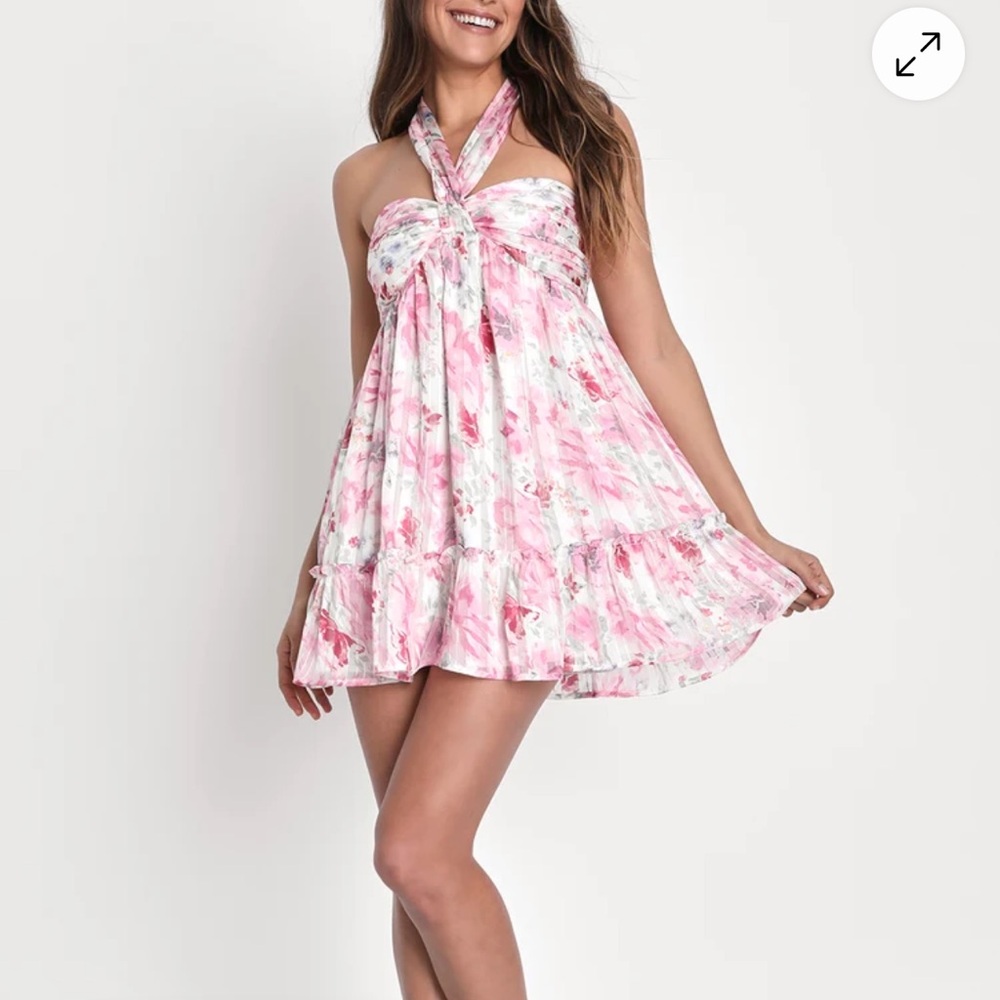 Lulus Pink Floral Halter Dress